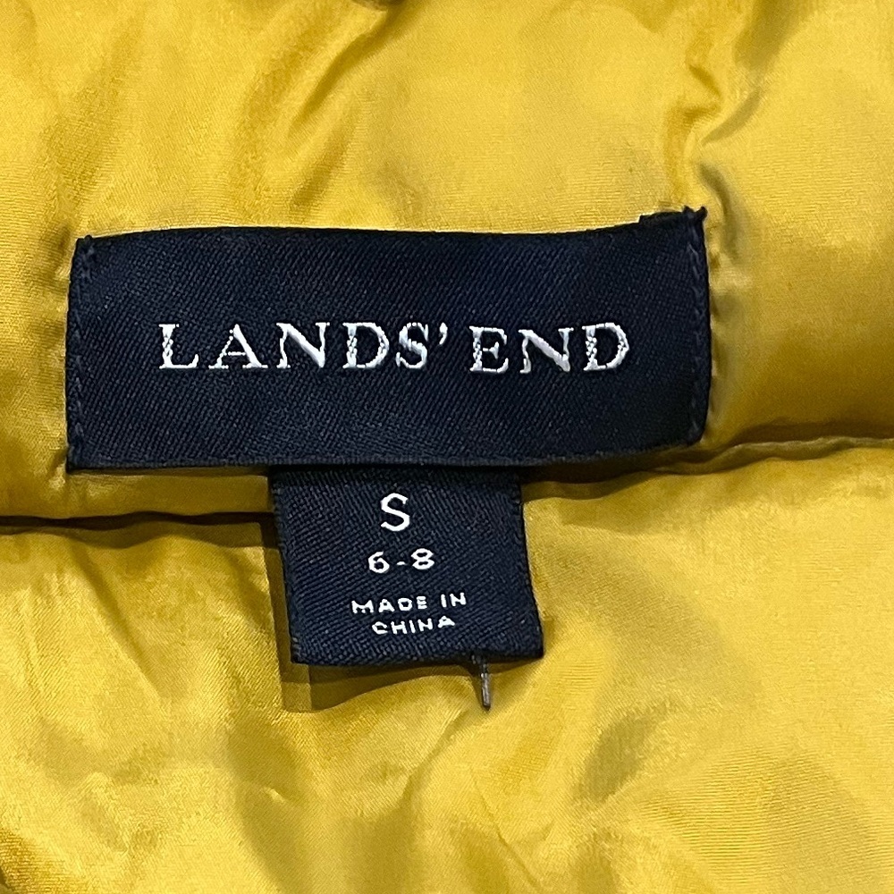 Women’s Lands' End Small Down Filled Mustard Yellow Puffer Vest - Picture 5 of 8